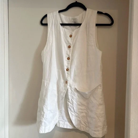 Posse White Emma Vest in Linen. Size L. - Picture 7 of 7
